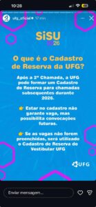 Cadastro de reserva abre espaço de dúvidas - Reprodução: UFG/Instagram